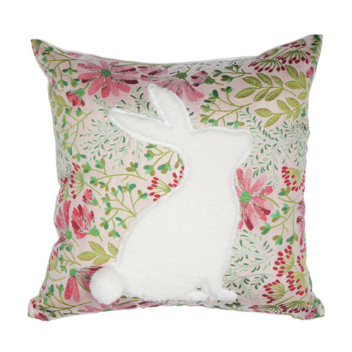 Πασχαλινή Διακοσμητική Μαξιλαροθήκη (45x45) Λινή Απλικέ Newhome 0725 Κουνελάκι Λευκό