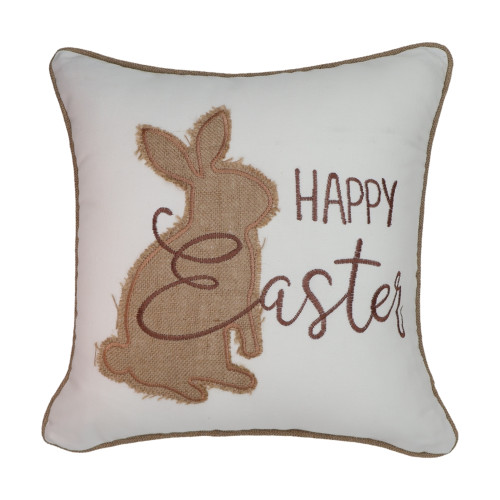 Πασχαλινή Διακοσμητική Μαξιλαροθήκη (45x45) Λινή Απλικέ Newhome 0743 Κουνελάκι Happy Easter