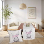 Πασχαλινή Τραβέρσα (40x170) Τυπωτή Newhome 08013 Γκρι Κουνελάκι με Ροζ Στεφάνι