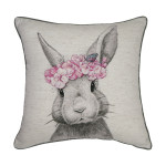 Πασχαλινή Διακοσμητική Μαξιλαροθήκη (45x45) Τυπωτή Newhome 08013 Γκρι Κουνελάκι με Ροζ Λουλούδια