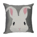 Πασχαλινή Διακοσμητική Μαξιλαροθήκη (45x45) Βελούδινη Newhome 0808 Γκρι με Λευκό Κουνελάκι