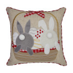 Πασχαλινή Διακοσμητική Μαξιλαροθήκη (45x45) Λινή Απλικέ Newhome 0809 Καλάθι με Καρώ Φιόγκο