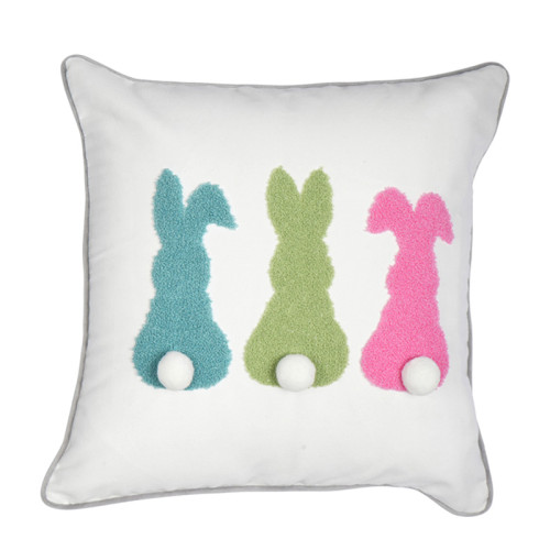 Πασχαλινή Διακοσμητική Μαξιλαροθήκη (45x45) Λινή Απλικέ Newhome 1219 Κουνελάκια Πον Πον