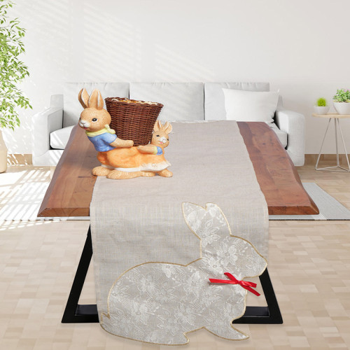 Πασχαλινή Τραβέρσα (40x170) Λινή Απλικέ Newhome 1253 Λαγός με φιόγκο