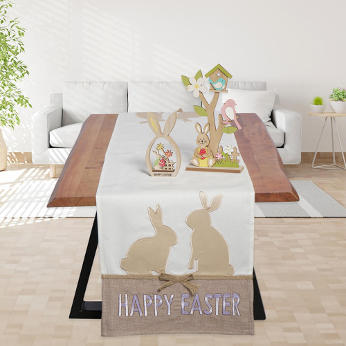 Πασχαλινή Τραβέρσα (40x170) Λινή Απλικέ Newhome 1254 Happy Easter
