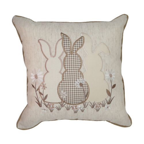 Πασχαλινή Διακοσμητική Μαξιλαροθήκη (45x45) Λινή Απλικέ Newhome 1860 Κουνελάκι Καρώ