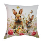 Πασχαλινή Διακοσμητική Μαξιλαροθήκη (45x45) Τυπωτή Newhome 49288 Λαγουδάκια με Τριαντάφυλλα