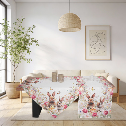 Πασχαλινή Τραβέρσα (40x140) Τυπωτή Newhome 49288 Λαγουδάκια με Τριαντάφυλλα