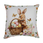 Πασχαλινή Διακοσμητική Μαξιλαροθήκη (45x45) Τυπωτή Newhome 49315 Κουνελάκι με Καλάθι