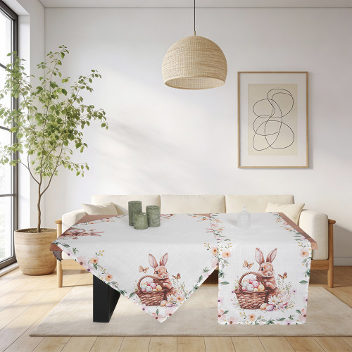 Πασχαλινό Καρέ (85x85) Τυπωτό Newhome 49315 Κουνελάκι με Καλάθι