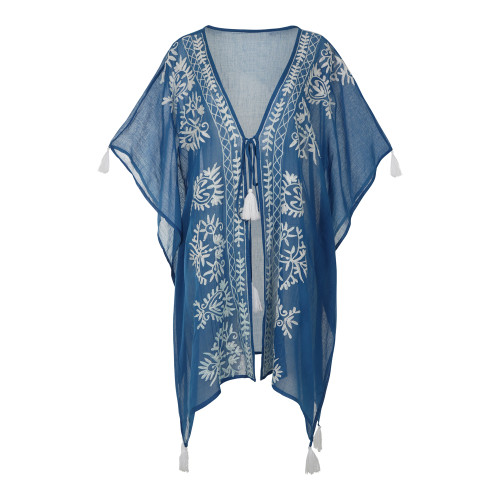 Καφτάνια Παραλίας (One Size) Βαμβακερά Κεντημένα Newhome D-8082 Μπλε