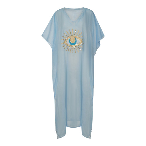 Καφτάνια Παραλίας Μακριά (One Size) Βαμβακερά Κεντημένα Newhome L-105 Μάτι