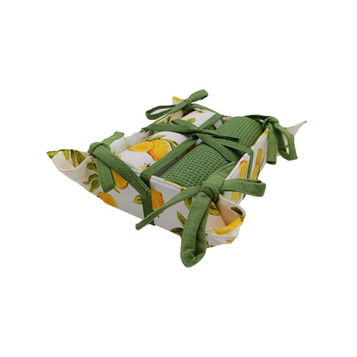 Σετ Κουζίνας 2τεμ Ποτηρόπανα (40x60) με Ψωμιέρα Newhome 65560 Λεμόνια