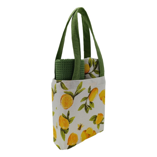 Σετ Δώρου Κουζίνας 2τεμ Ποτηρόπανα (40x60) σε Τσαντάκι Newhome 65560 Λεμόνια