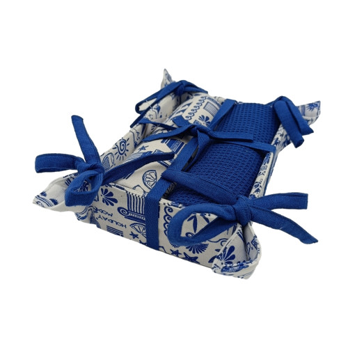 Σετ Κουζίνας 2τεμ Ποτηρόπανα (40x60) με Ψωμιέρα Newhome 88221 Ελλάδα Μπλε