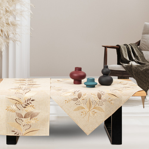 Καρέ (85x85) Λινό Με Κέντημα Newhome 1049 Μπεζ