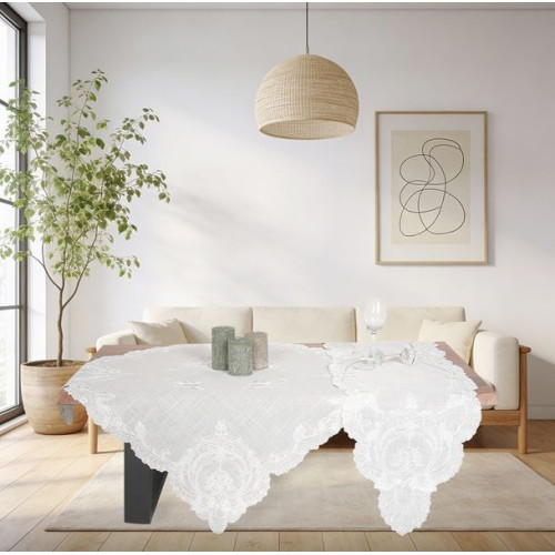 Καρέ (85x85) 50% Βαμβάκι 50% Λινό Δαντέλα Λευκό Newhome 1222