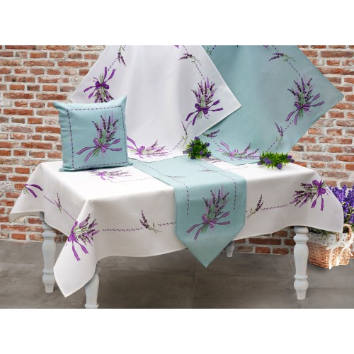 Τραπεζοκαρέ (120x120) Κεντημένο με Λεβάντες Newhome 190904 μέντα