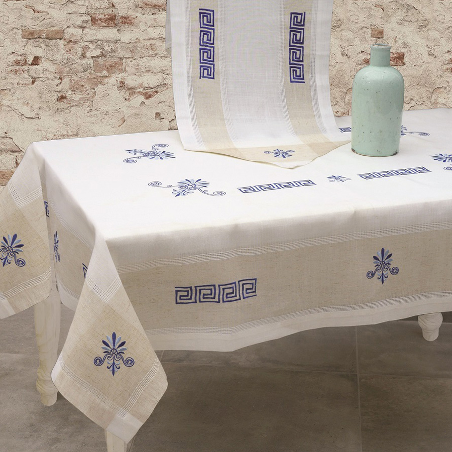 Τραβέρσα (40x120) Με Φάσα με Κέντημα Μαίανδρο Newhome 3793 Λευκό-Μπλε