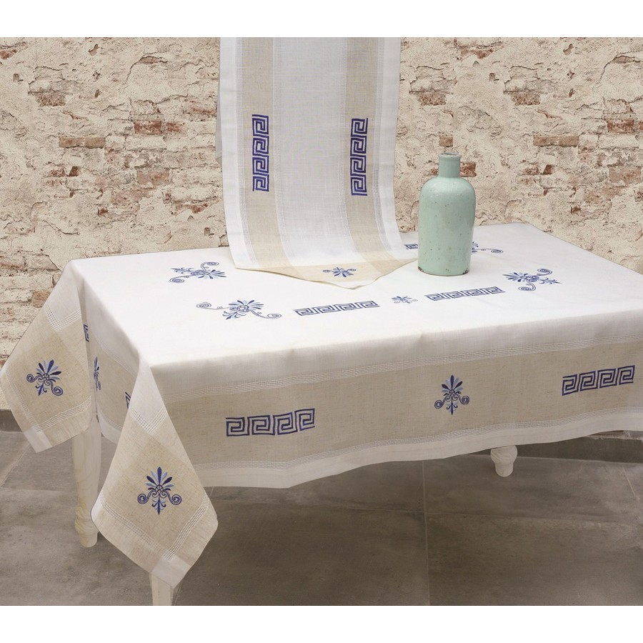 Τραβέρσα (40x120) Με Φάσα με Κέντημα Μαίανδρο Newhome 3793 Λευκό-Μπλε