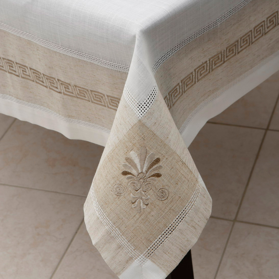 Τραβέρσα (40x170) Με Φάσα με Κέντημα Μαίανδρο Newhome 3793 Λευκό-Μπεζ