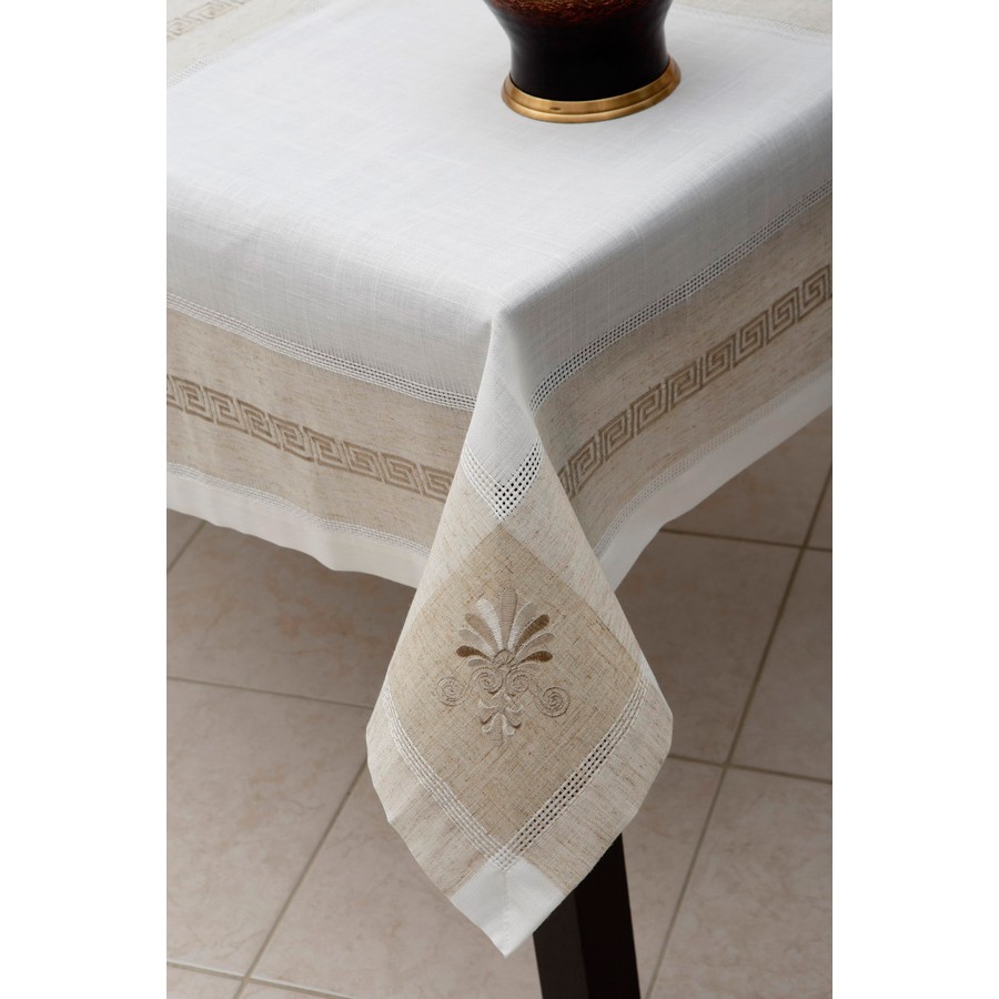 Τραβέρσα (40x170) Με Φάσα με Κέντημα Μαίανδρο Newhome 3793 Λευκό-Μπεζ