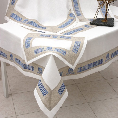 Καρέ (85x85) Με Φάσα με Κέντημα Μαίανδρο Γαλάζιο Newhome 6009