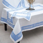 Καρέ (85x85) Με Φάσα με Κέντημα Μαίανδρο Λευκό-Γαλάζιο Newhome 6010