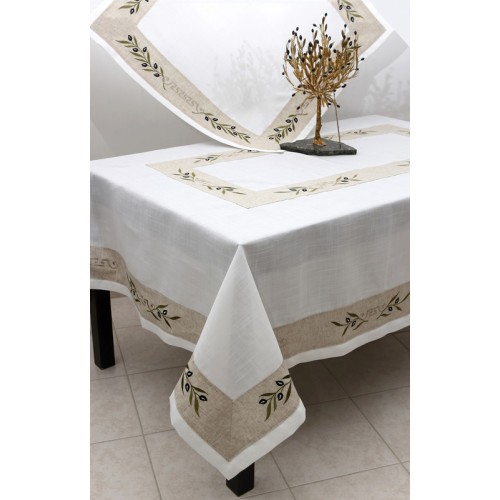 Τραπεζομάντηλο 12 Ατόμων (160x360) Με Φάσα με Κέντημα Ελιές Newhome 80284