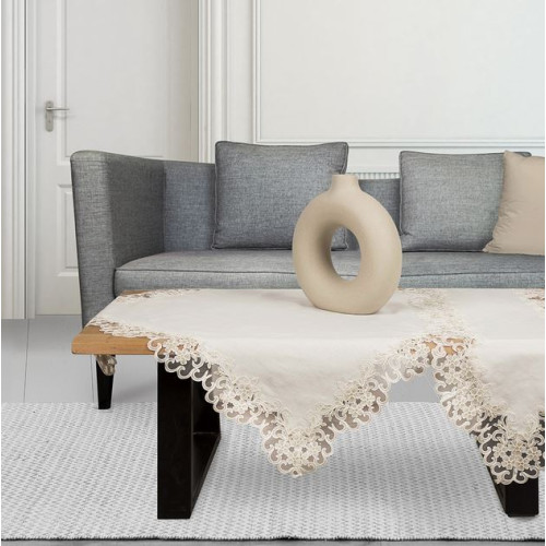 Σετ Σεμέν 3 Τεμαχίων (40x110)+(2τεμ 40x40) Λινό με Δαντέλα Newhome Αστερ Εκρού