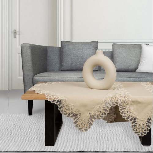 Σετ Σεμέν 3 Τεμαχίων (40x110)+(2τεμ 40x40) Λινό με Δαντέλα Newhome Αστερ Μπεζ