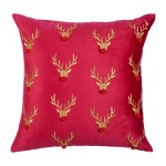 Χριστουγεννιάτικη Διακοσμητική Μαξιλαροθήκη (45x45) Βελουτέ Κεντητό Newhome 90103 Χρυσοί Τάρανδοι