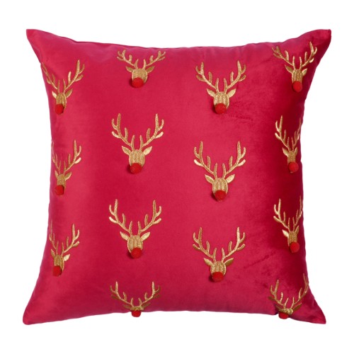 Χριστουγεννιάτικη Διακοσμητική Μαξιλαροθήκη (45x45) Βελουτέ Κεντητό Newhome 90103 Χρυσοί Τάρανδοι
