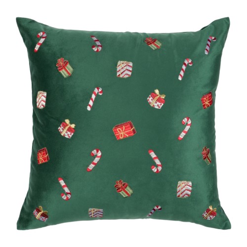 Χριστουγεννιάτικη Διακοσμητική Μαξιλαροθήκη (45x45) Βελουτέ Κεντητό Newhome 90105 Πράσινη
