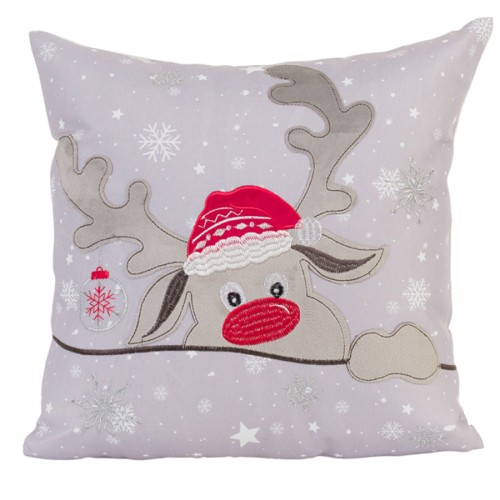 Χριστουγεννιάτικη Μαξιλαροθήκη Φιγούρας (45x45) Απλικέ Newhome 91280 Τάρανδος Με Σκούφο