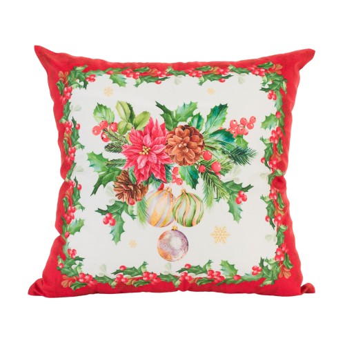 Χριστουγεννιάτικη Διακοσμητική Μαξιλαροθήκη (45x45) Τυπωτή 91521 Γκι με Στολίδια Κόκκινο