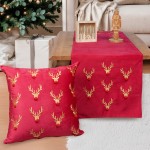 Χριστουγεννιάτικη Τραβέρσα (40x170) Βελουτέ Κεντητό Newhome 90103 Χρυσοί Τάρανδοι Κόκκινη