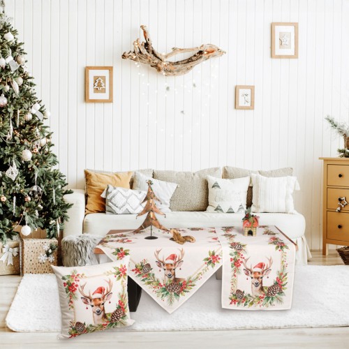 Χριστουγεννιάτικο Καρέ (85x85) Τυπωτό Newhome 91427 Ελαφάκι Με Σκούφο