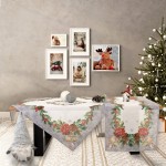 Χριστουγεννιάτικο Τραπεζοκαρέ (140x140) Τυπωτό Newhome 91521 Κουκουνάρια και Γκι Με Στολίδια Γκρι