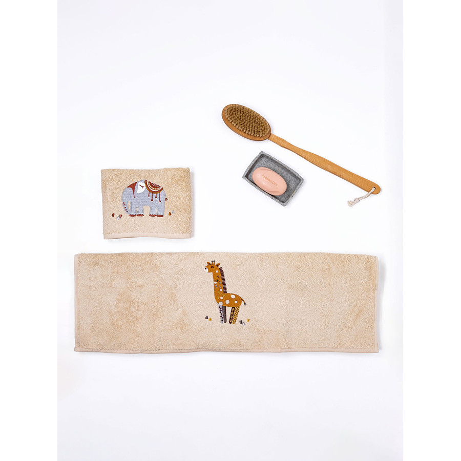 Σετ Πετσέτες 2 τεμαχίων Παιδικές (Χειρός | Λουτρού) Βαμβακερές με Κέντημα Sunshine Fluffy Beige