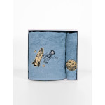 Σετ Πετσέτες 2 τεμαχίων Παιδικές (Χειρός | Λουτρού) Βαμβακερές με Κέντημα Sunshine Fluffy Blue