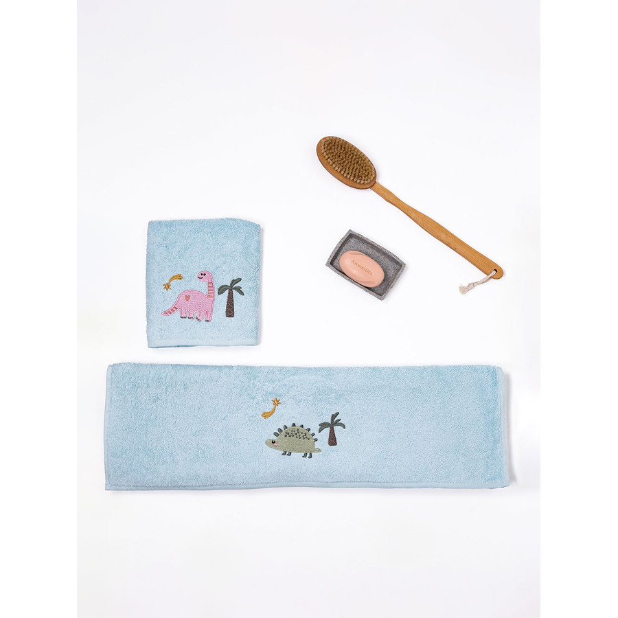 Σετ Πετσέτες 2 τεμαχίων Παιδικές (Χειρός | Λουτρού) Βαμβακερές με Κέντημα Sunshine Fluffy Light Blue