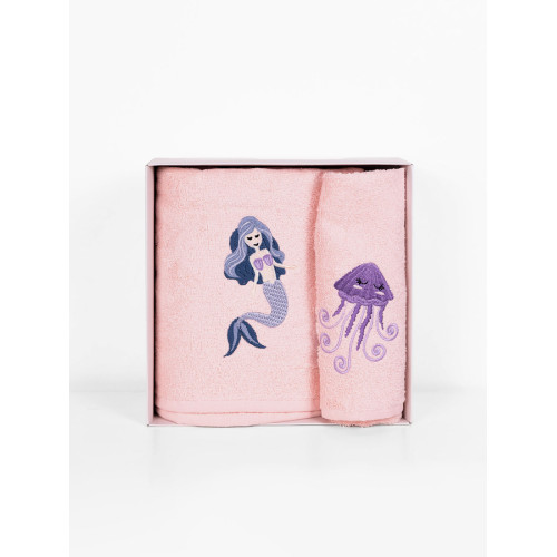 Σετ Πετσέτες 2 τεμαχίων Παιδικές (Χειρός | Λουτρού) Βαμβακερές με Κέντημα Sunshine Fluffy Pink