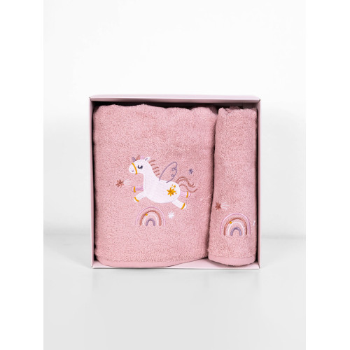 Σετ Πετσέτες 2 τεμαχίων Παιδικές (Χειρός | Λουτρού) Βαμβακερές με Κέντημα Sunshine Fluffy Powder