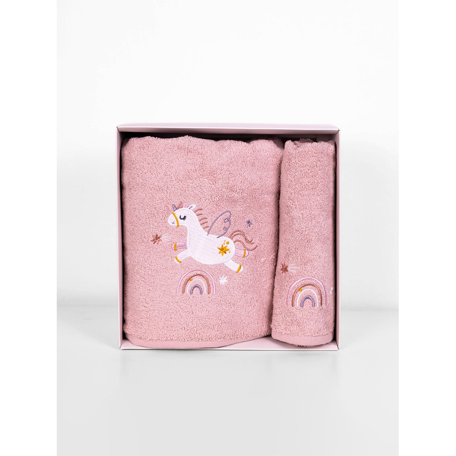 Σετ Πετσέτες 2 τεμαχίων Παιδικές (Χειρός | Λουτρού) Βαμβακερές με Κέντημα Sunshine Fluffy Powder