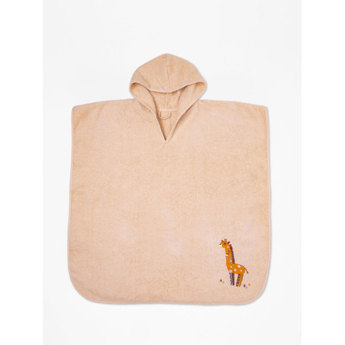 Πόντσο Παιδικό Με Κουκούλα (One Size) Βαμβακερό Με Κέντημα Sunshine Fluffy Beige