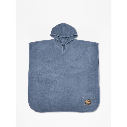 Πόντσο Παιδικό Με Κουκούλα (One Size) Βαμβακερό Με Κέντημα Sunshine Fluffy Blue