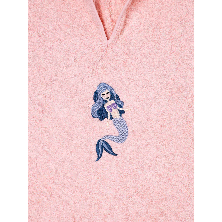 Πόντσο Παιδικό Με Κουκούλα (One Size) Βαμβακερό Με Κέντημα Sunshine Fluffy Pink