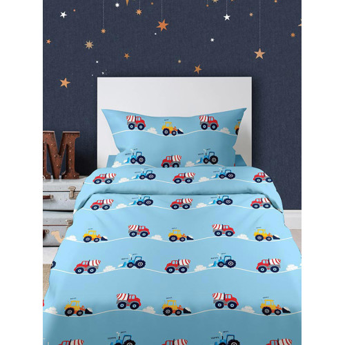 Παπλωματοθήκη Παιδική Μονή (170x250) Βαμβακερή Sunshine Cotton Feelings 34 με φορτηγά