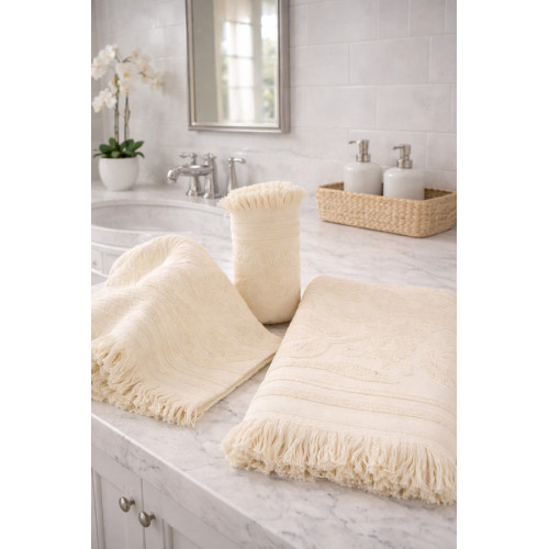 Πετσέτα Χειρός (40x60) Βαμβακερή Με Κρόσια Sunshine Κρόσι 10 Ecru